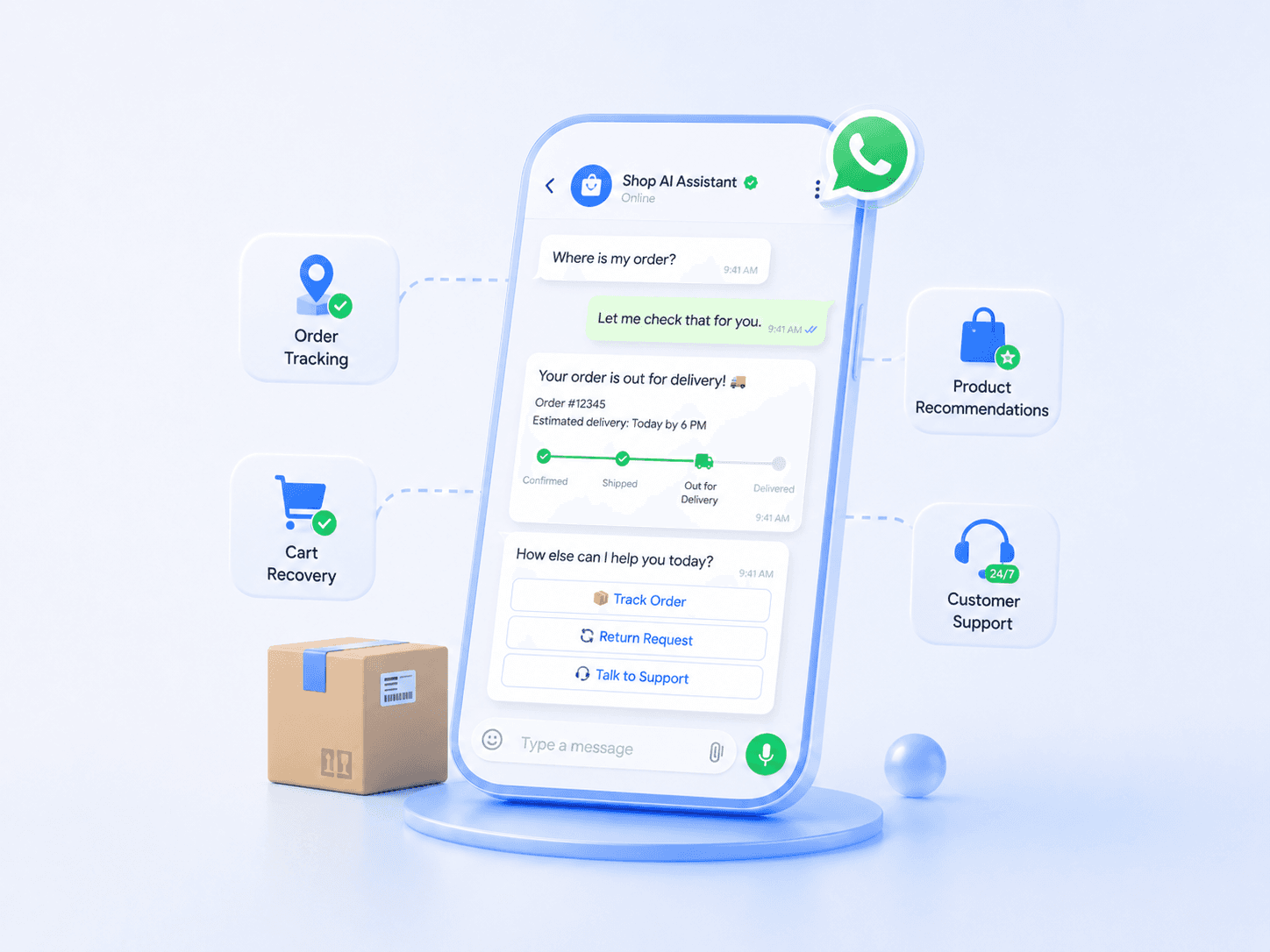 Give shoppers order updates, recommendations, and recovery flows